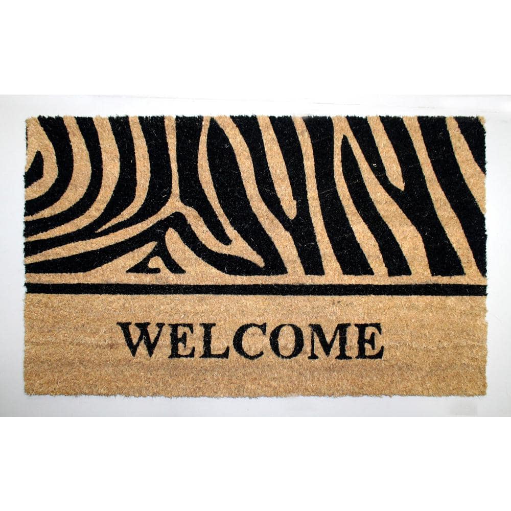 Welcome Black 18 in. W x 30 in. L  Coir Non-Slip Indoor Outdoor Door Mat