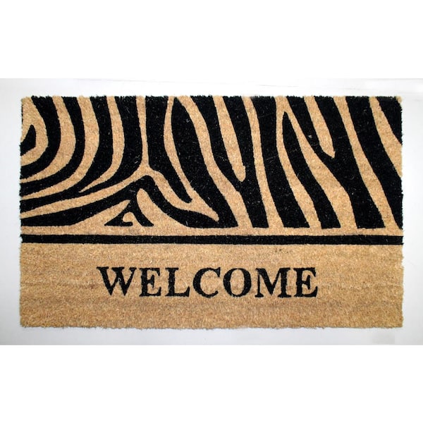 Unbranded Welcome Black 18 in. W x 30 in. L  Coir Non-Slip Indoor Outdoor Door Mat