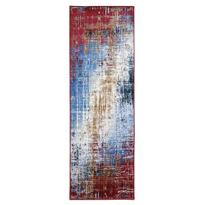 Arona Red 2 ft. 7 in. x 8 ft. Non-Slip Modern Abstract Nylon Area Rug