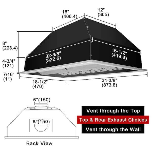 Akicon 36 in. 3-Speeds 600CFM Ducted Insert/Built-in Range