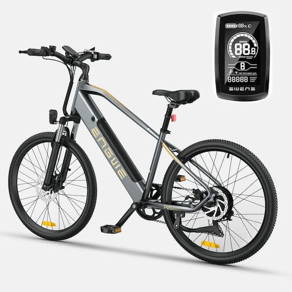 Wildaven 26 in. Electric Commuter Bikes with 50-Watt Powerful Motor, 4-Volt 13.6Ah Removable Battery, Shimano 7-Speed Gear, Gray