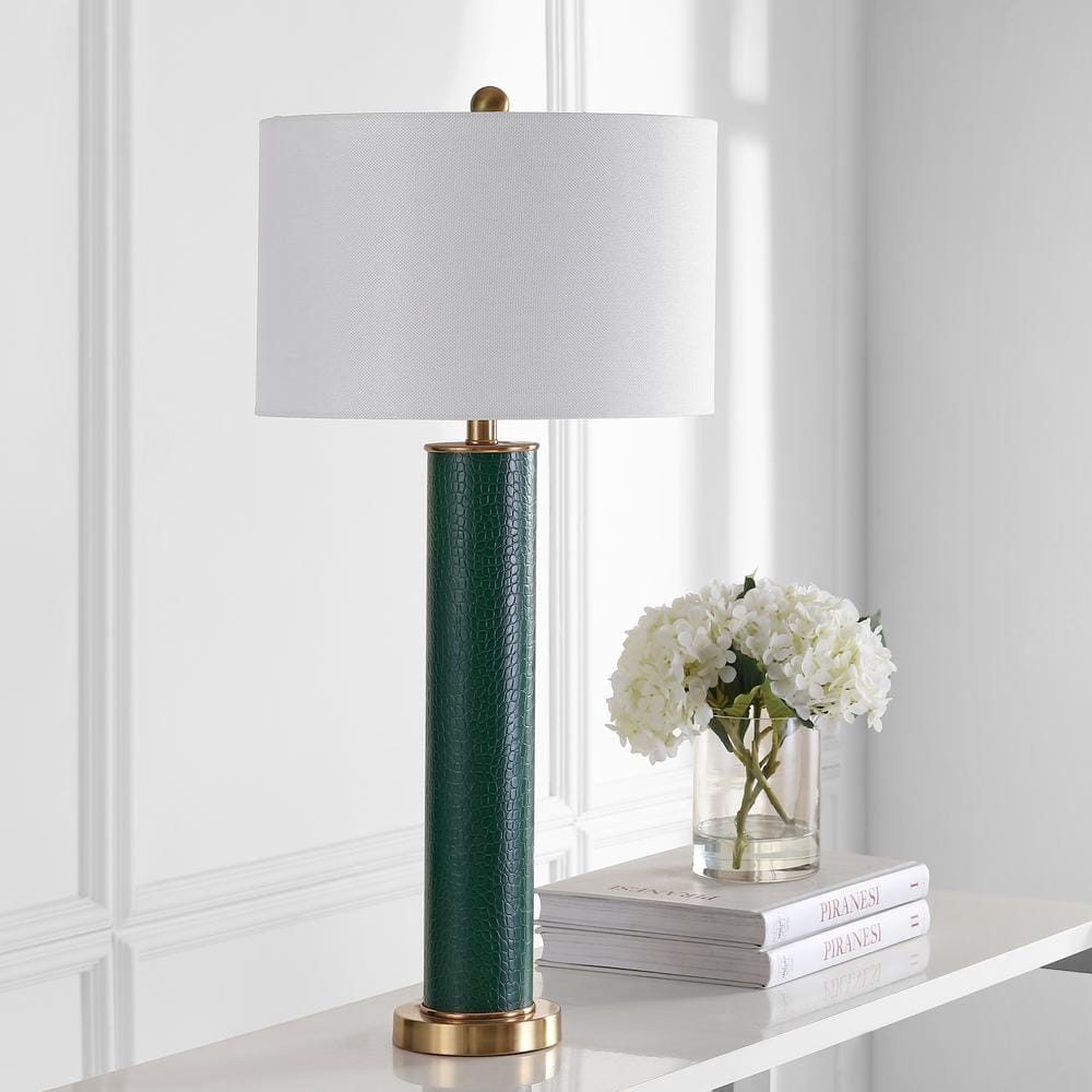 Ollie Green Faux Alligator Table Lamp Set with White Shades