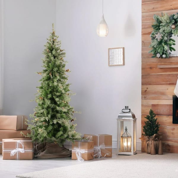 Fraser Hill Farm 6.5-ft. Pre-Lit Buffalo Fir Green Slim Artificial Artificial Christmas Tree, Multi-Color LED Lights