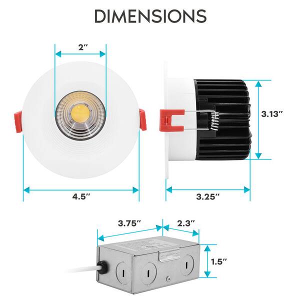 Luxrite 4 in. Adjustable LED Gimbal Canless Recessed Light with J-Box 5 CCT 12W 1000 Lumens IC Rated Damp Rated