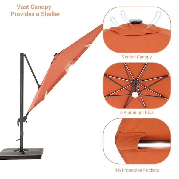 Sonkuki 11 ft. Round Solar LED Aluminum 360-Degree Rotation