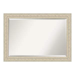 Fair Baroque Cream 41.5 in. x 29.5 in. Beveled Rectangle Wood Framed Bathroom Wall Mirror in Cream