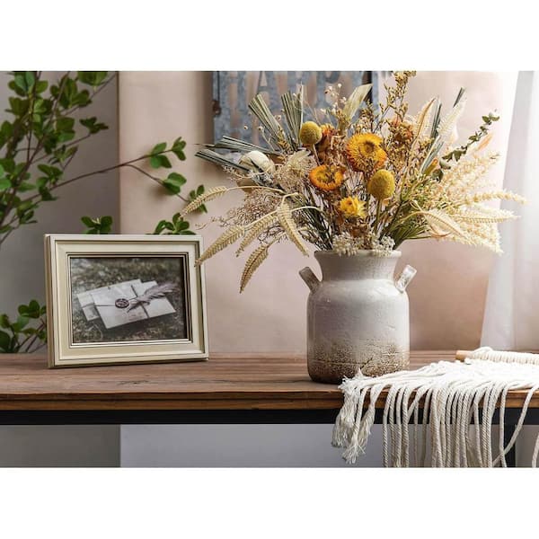 6 in. Rustic Farmhouse Ceramic Vase Bottle , White Round Distressed Finish Decorative Vase for Multi-Room Decor