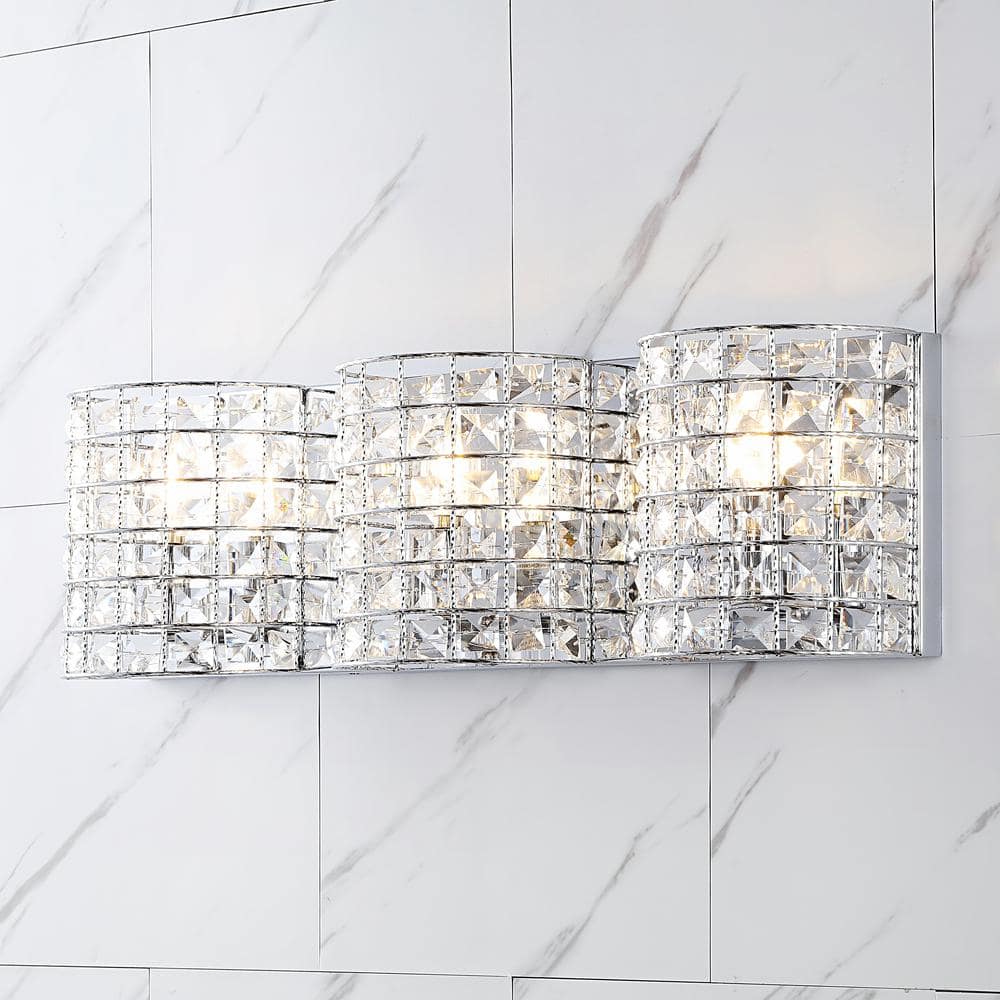 Clara Deco 24" Polished Chrome 3-Light Crystal Vanity Light