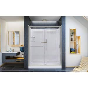 Infinity-Z 36 in. x 60 in. Semi-Frameless Sliding Shower Kit Door in Brushed Nickel with Center Drain Base and Backwalls