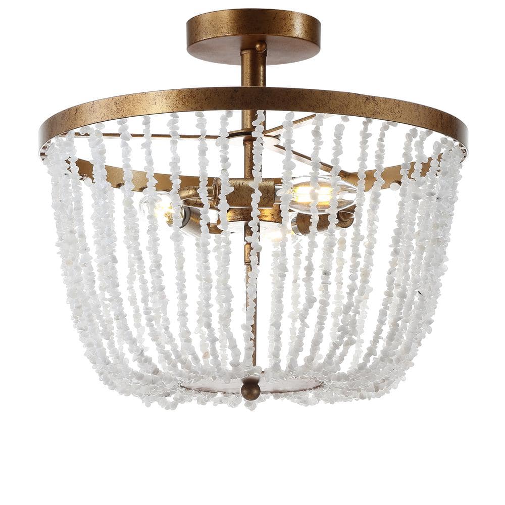 Antique Gold 15" Glass LED Flush Mount Chandelier
