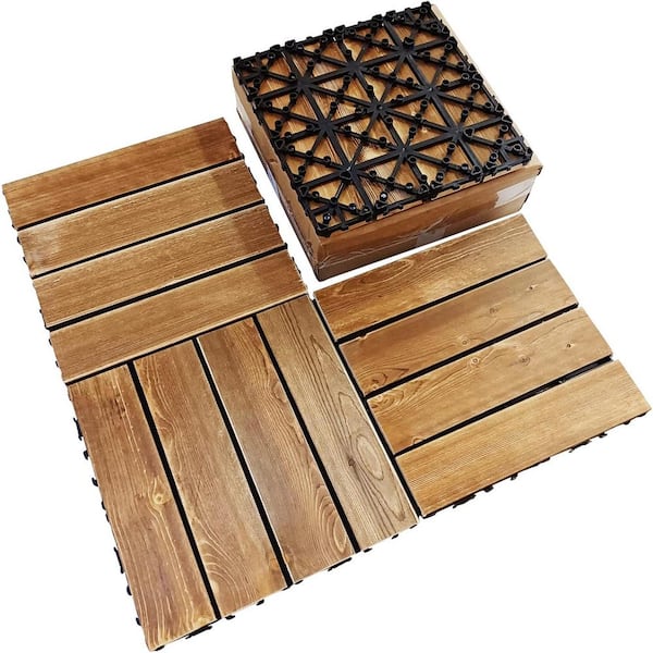 Afoxsos 1 ft. x 1 ft. Wood Composite Interlocking Deck Tiles for Indoor/Outdoor Flooring in Brown-(4-Pack)