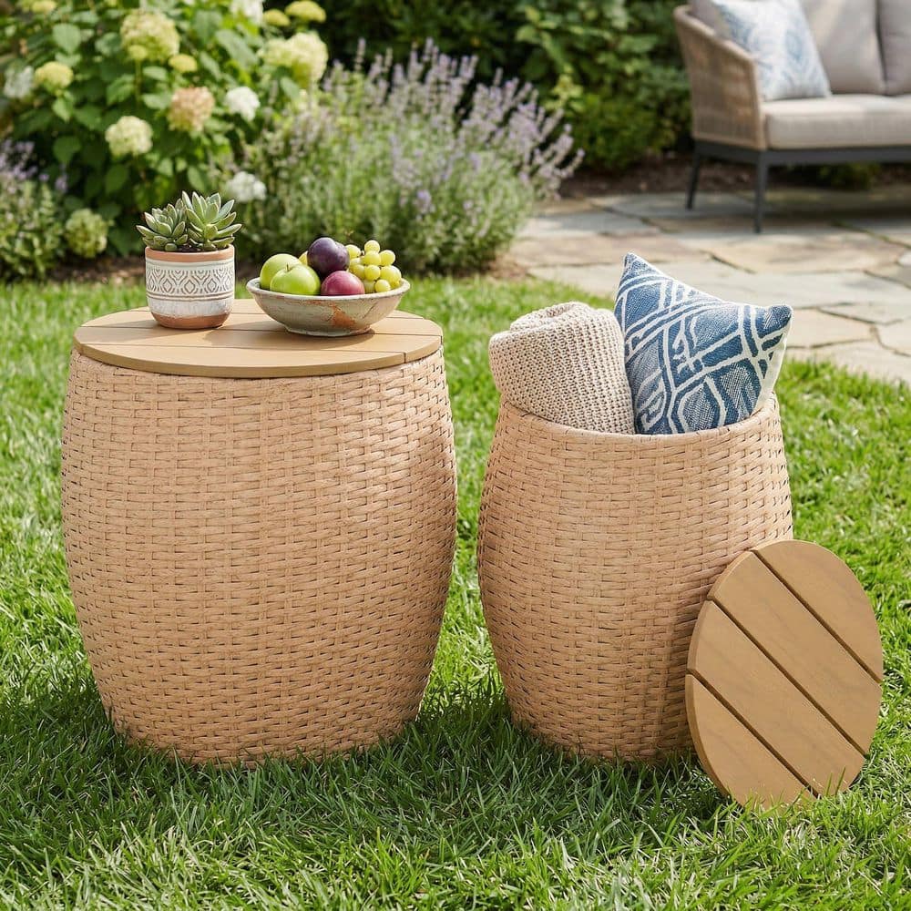 2-Piece 17.72 in. Brown Round Wicker Outdoor Coffee Table with Large Storage price history on PriceWatchPro