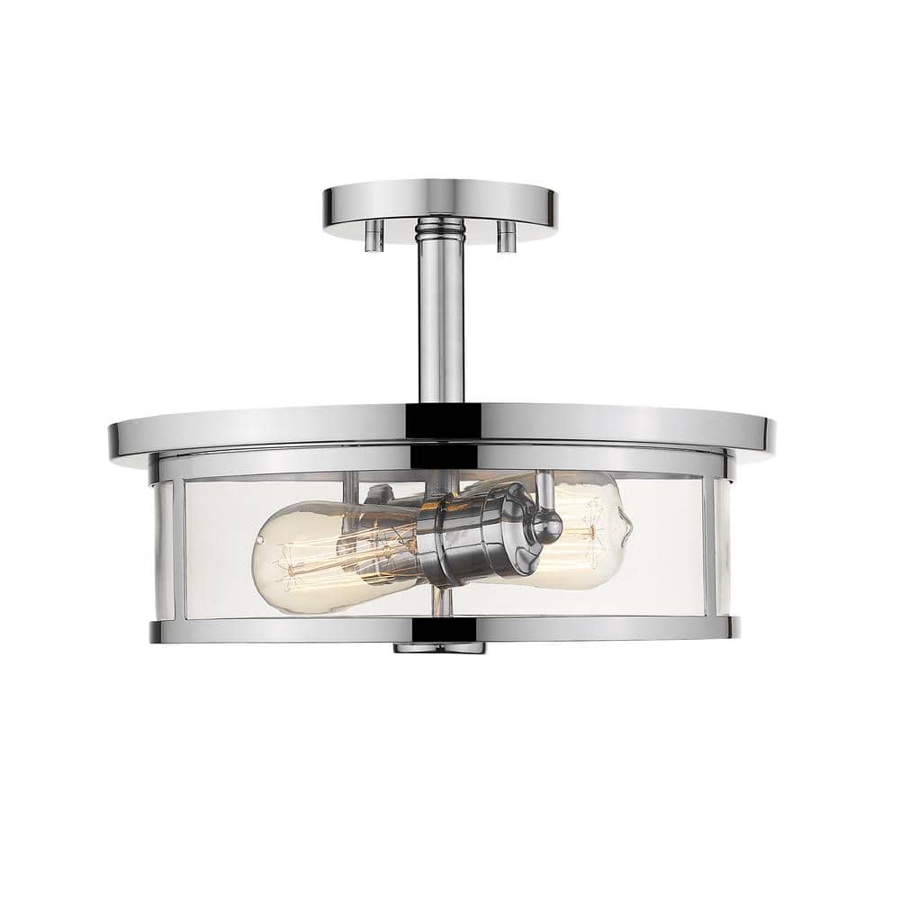 Savannah 13.75 in. 2-Light Chrome Semi-Flush Mount with Clear Shade