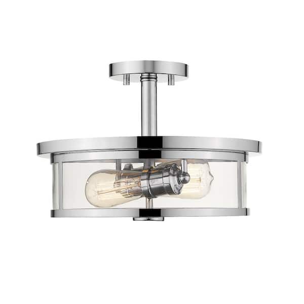 Unbranded Savannah 13.75 in. 2-Light Chrome Semi-Flush Mount with Clear Shade