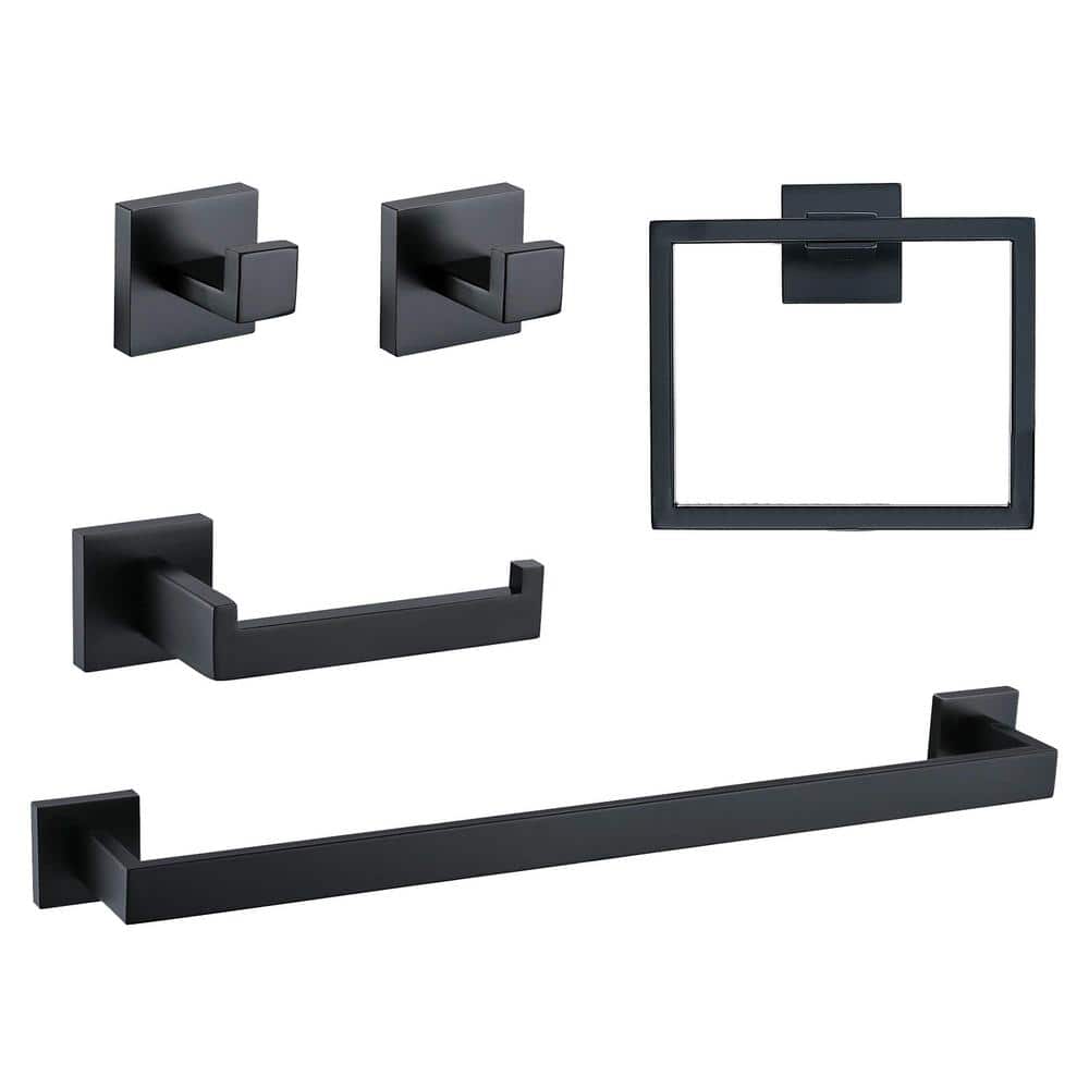 Matte Black Stainless Steel 5-Piece Bathroom Hardware Set