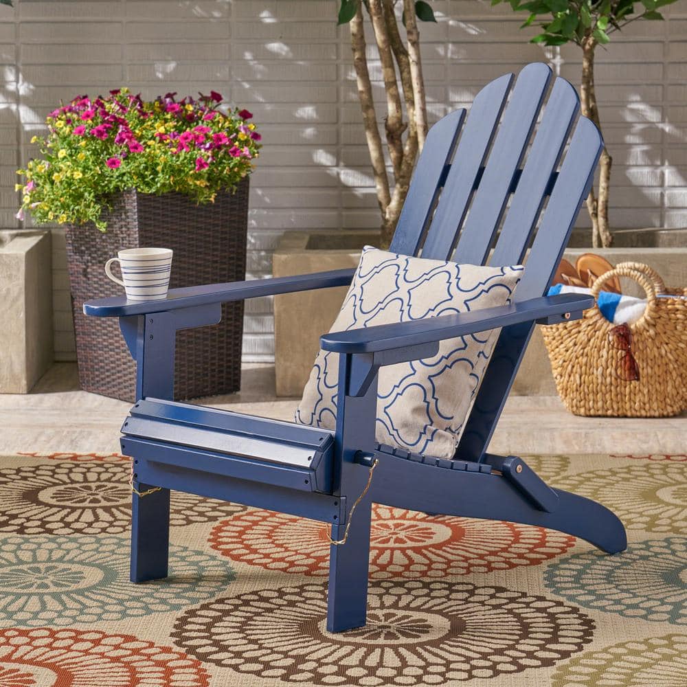 Harlee Mid-Century Blue Foldable Acacia Wood Adirondack Chair