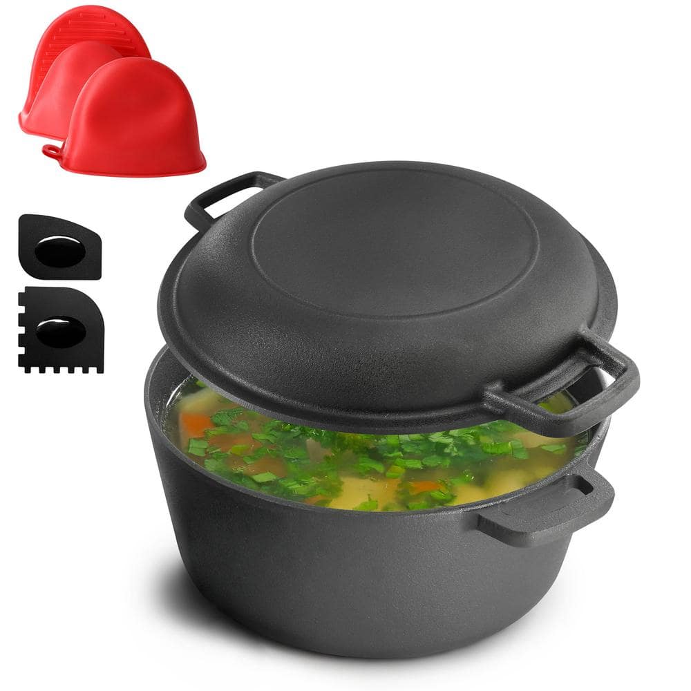 MegaChef 5 qt. Pre-Seasoned 2-in-1 Cast Iron Dutch Oven and