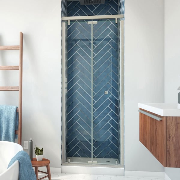 DreamLine Butterfly-S 31.5 in. W x 73.875 in. H Sliding Semi-Frameless Shower Door in Brushed Nickel with Clear Glass