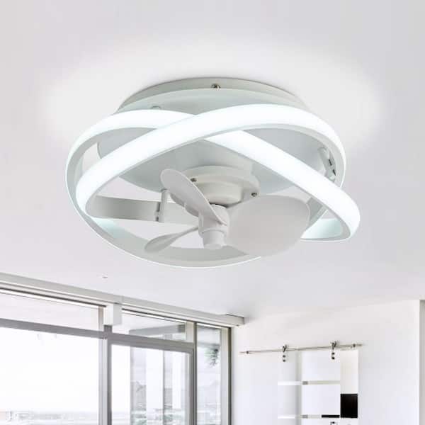 12.5 in. Integrated LED Indoor Flush Mount Modern Caged Matte White Ceiling Fan with Light and Remote Control