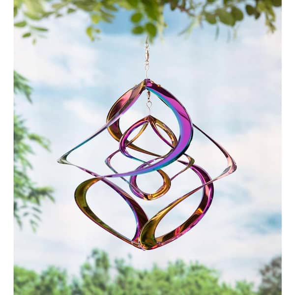 Evergreen Enterprises 14 in. Multi-Colored Iridescent Dual Spiral Hanging Metal Wind Spinner