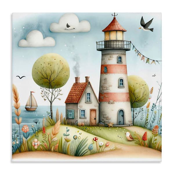 Stupell Industries Nautical Lighthouse Whimsy by LSR Design Studio Unframed Coastal Graphic Art Print 17 in. x 17 in.