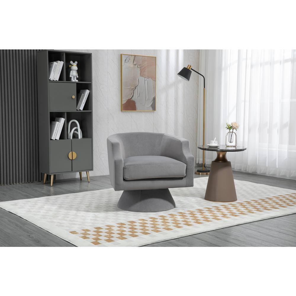 Gray Velvet Fabric 360° Swivel Barrel Chair Accent Sofa Modern Round ...