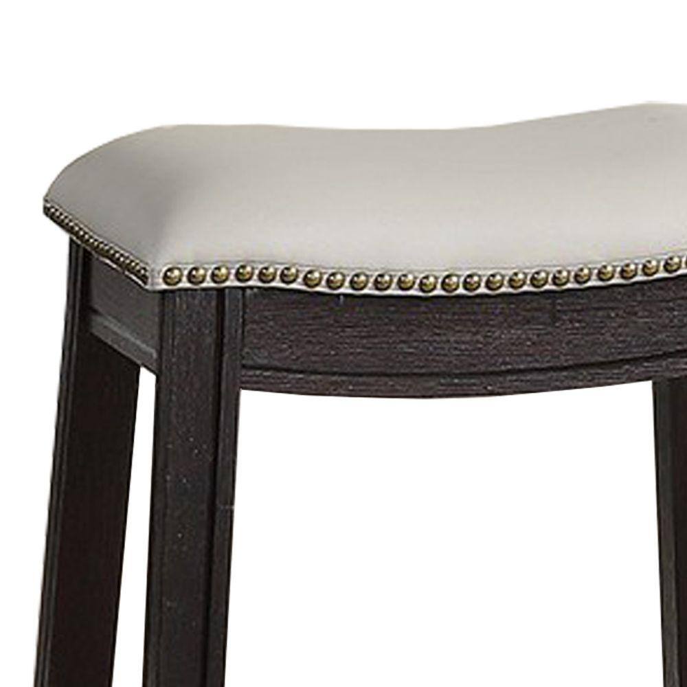 Adjustable Gray Leather Swivel Saddle Counter Stool Set of 2