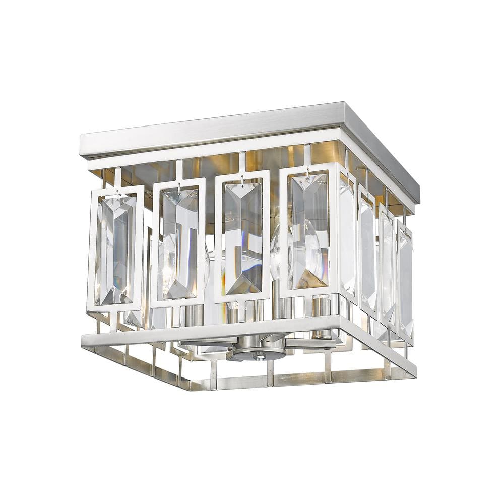 Mersesse 12 in. 4-Light Brushed Nickel Flush Mount Light with Clear Crystal
