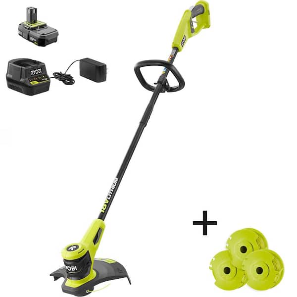 RYOBI P20100-AC ONE+ 18V 12 in. Cordless Battery String Trimmer with Extra 3-Pack of Spool, 2.0 Ah Battery and Charger - 1
