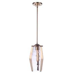 Guiding Star 60-Watt 1-Light Satin Brass Finish Kitchen Mini Pendant Light with Clear Hammered Glass, No Bulbs Included