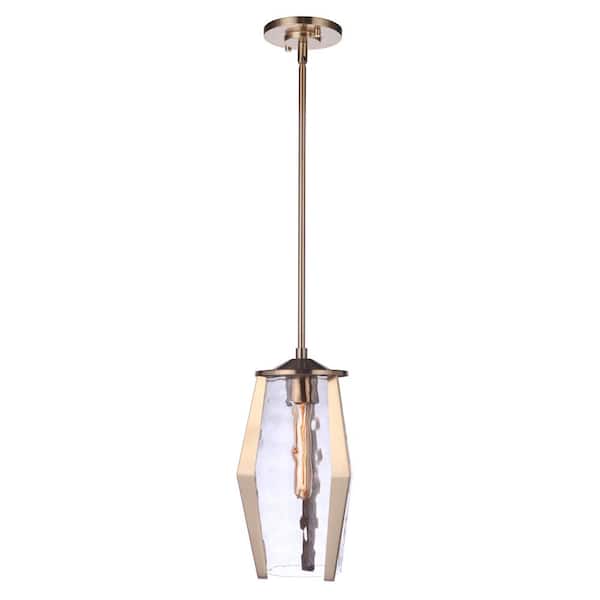 Guiding Star 60-Watt 1-Light Satin Brass Finish Kitchen Mini Pendant Light with Clear Hammered Glass, No Bulbs Included