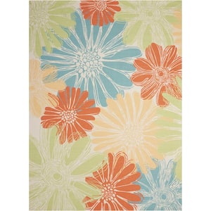 Home and Garden Daisies Ivory 5 ft. x 7 ft. Floral Contemporary Indoor/Outdoor Patio Area Rug
