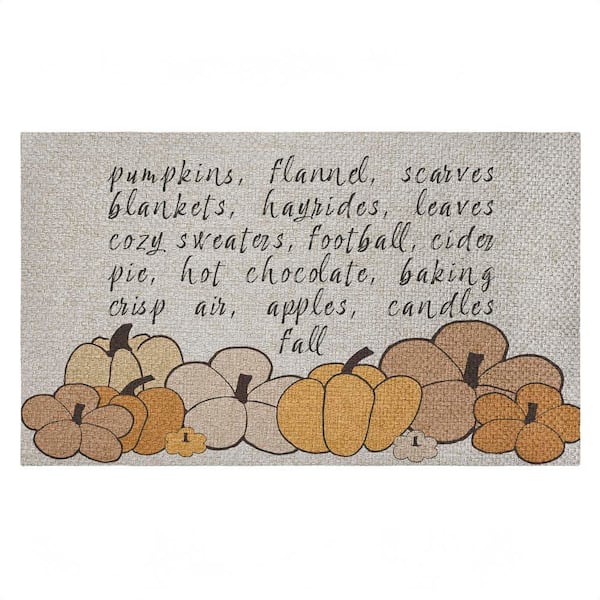 Fall Pumpkin Sentiment Orange 18 in. x 30 in. Polyester Non-Slip Outdoor Door Mat