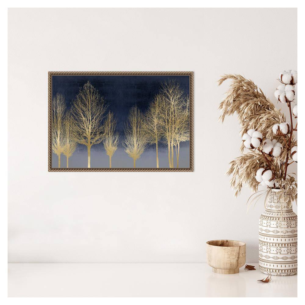 Gold Forest on Blue Canvas Wall Art with Bronze Frame