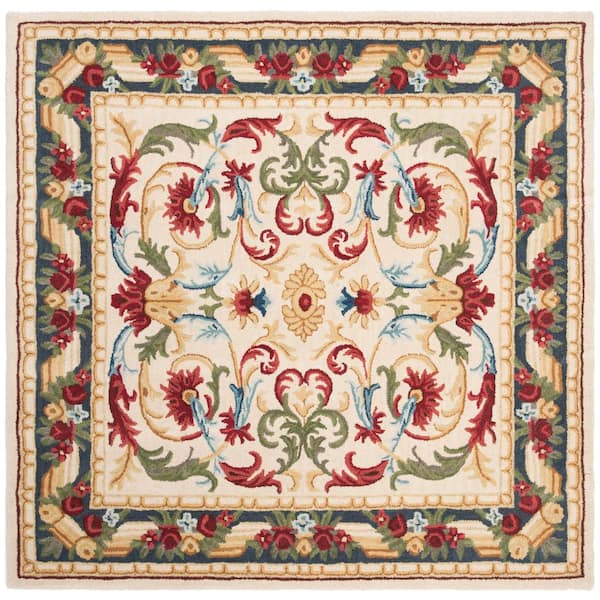 Blossom 6 ft. x 6 ft. Ivory/Green Floral Oriental Square Area Rug