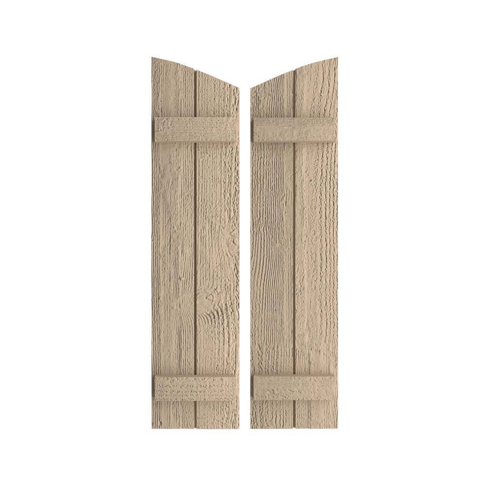 11 in x 82 in Polyurethane Rough Sawn Two Board Joined Board-n-Batten Elliptical Top Shutters Primed Tan