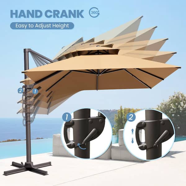 11 lighted patio umbrella ACEGOSES 11-ft Aluminum Navy Cantilever Patio Umbrella with Lights and Base  LW-HCT-TJ23BL at Lowes.com