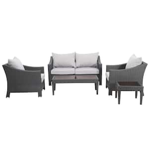 Antibes Grey 5-Piece Faux Rattan Outdoor Patio Conversation Set with Silver Cushions