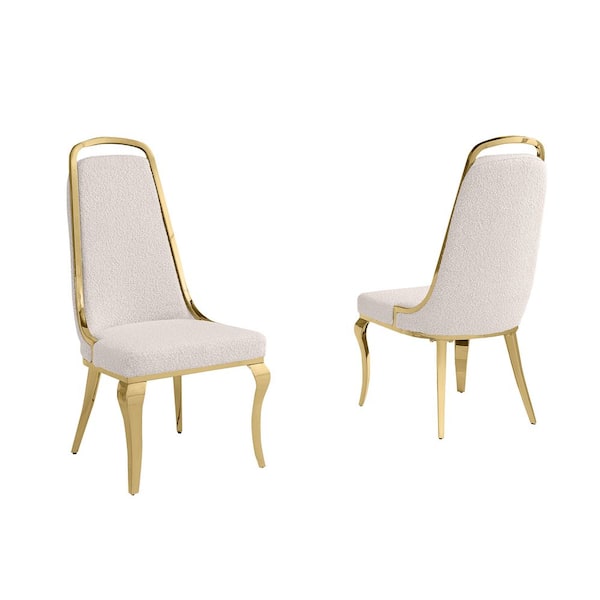 Bora Cream Boucle Fabric Side Chair (Set of 2) with Gold Legs