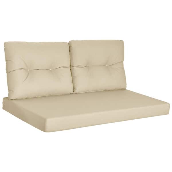 48 in. x 24 in. Beige Waterproof and UV-Resistant Olefin Outdoor Loveseat Cushion Set