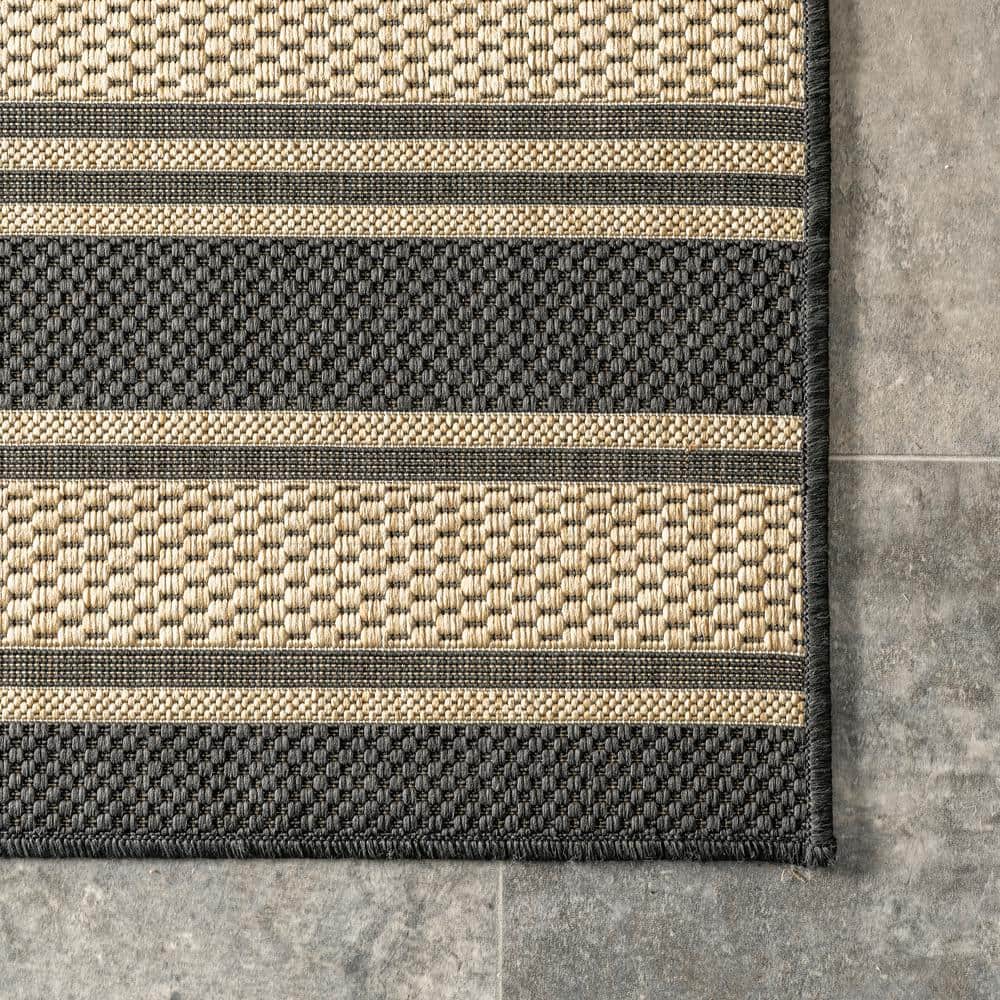 Gray and Beige Striped Synthetic 8' x 10' Area Rug