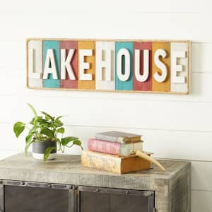 36 in. x 11 in. Wooden White Lake House Sign Wall Decor