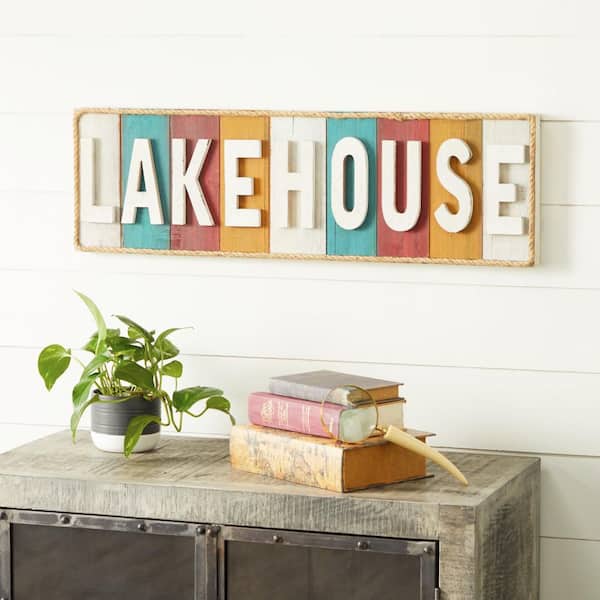 Litton Lane 36 in. x 11 in. Wooden White Lake House Sign Wall Decor