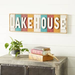 36 in. x  11 in. Wooden White Lake House Sign Wall Decor