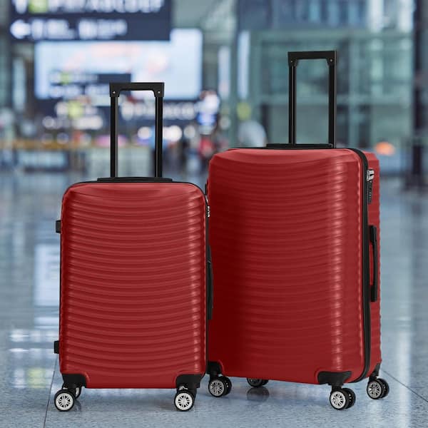 HIKOLAYAE 3-Piece Red Suitcase Spinner Hardshell Lightweight ABS