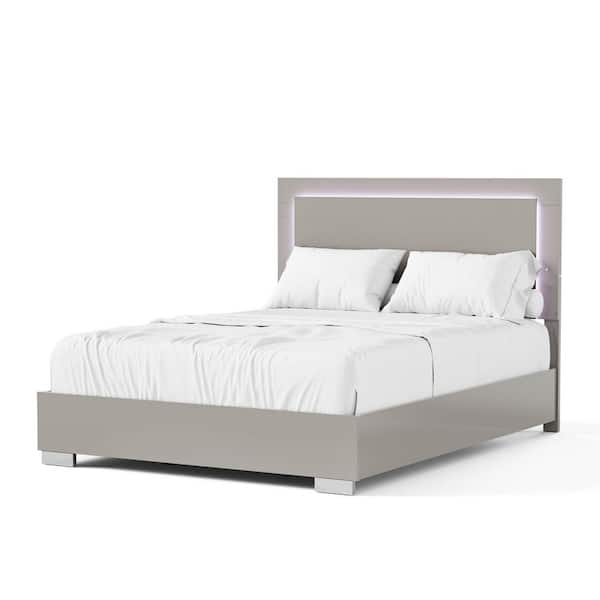 Furniture of America Mesala Beige Wood Frame Queen Panel Bed with LED on Headboard