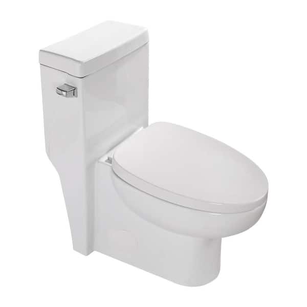 One-Piece 1.28 GPF Single Flush Elongated Toilet in White with Soft-Close Seat