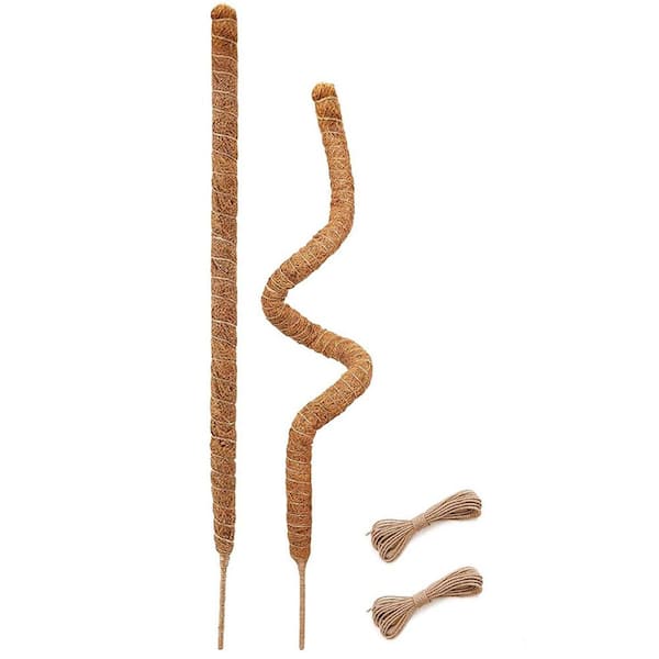 28 in. Brown Bendable Moss Pole Plant Support Stake for Climbing Plants Indoor/Outdoor, 2-Pack