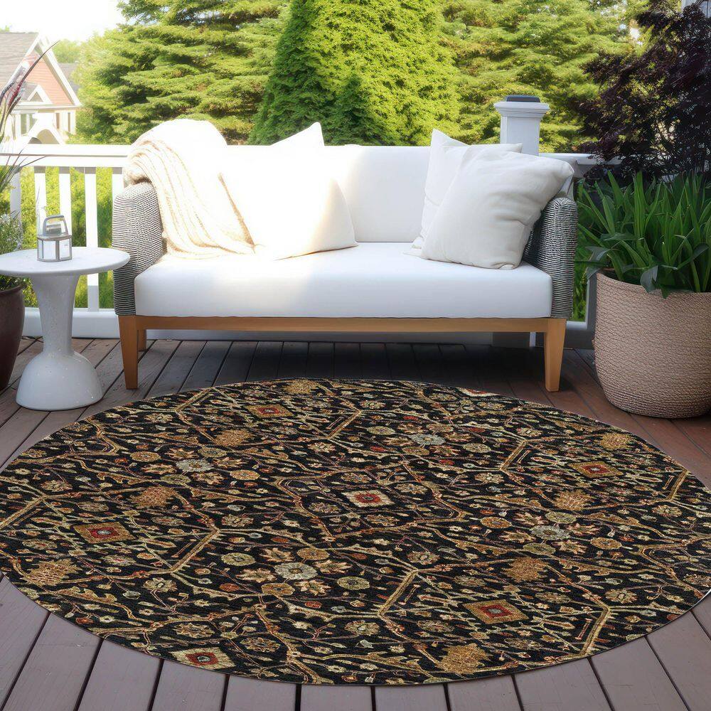 Addison Black Round Synthetic Washable 8' Rug