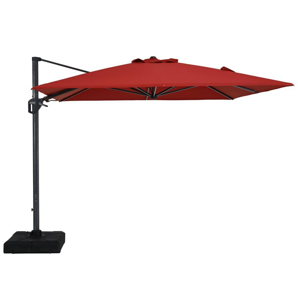 11FT Square Cantilever Patio Umbrella with LED Light in Red (with Base) -  Clihome, CL-LEDWG02RD-B